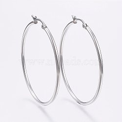 Tarnish Resistant 304 Stainless Steel Big Hoop Earrings, Hypoallergenic Earrings, Ring Shape, Stainless Steel Color, 12 Gauge, 49~51x2mm, Pin: 0.7~1.3x0.68mm(EJEW-F105-05P)