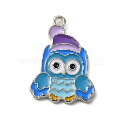 Winter Theme Alloy Enamel Pendants, Platinum, Owl, 24.5x17.5x1.7mm, Hole: 1.8mm(ENAM-M002-04A-P)