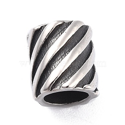 304 Stainless Steel Tube Beads, Grooved, Column with Stripe, Antique Silver, 10x9mm, Hole: 6mm(STAS-I190-10AS)