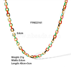 6MM 304 Stainless Steel Colorful Enamel Cable Chain Necklaces for Women, Real 18K Gold Plated, 15.75 inch(40cm)(OM8696-1)