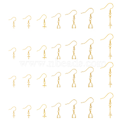 28Pcs 7 Style Rack Plating Brass Earring Hooks, Long-Lasting Plated, Golden, 21~30mm, Pin: 0.5~0.7mm and 0.6~1mm, 4pcs/style(KK-FH0005-79)