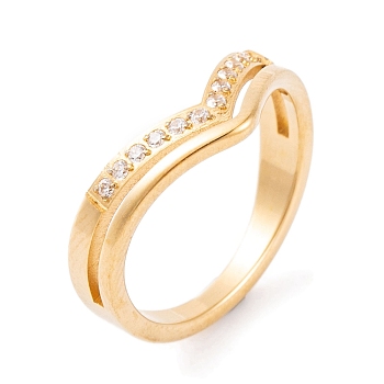 304 Stainless Steel Finger Ring for Women, with Cubic Zirconia, Golden, 9mm, US Size 6~9(16.5~18.9mm)