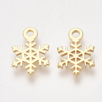 Brass Charms, Snowflake, Nickel Free, Real 18K Gold Plated, 12x8x1mm, Hole: 1.5mm