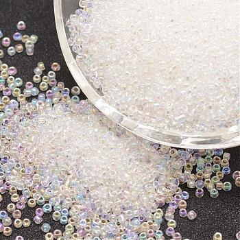 12/0 Round Glass Seed Beads, Grade A, Transparent Colours Rainbow, Clear, 1.8~2.0mm, Hole: 0.8mm, about 28000pcs/pound