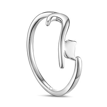 SHEGRACE Rhodium Plated 925 Sterling Silver Finger Rings, Ring with Cat, Platinum, US Size 8 1/4(18.3mm)