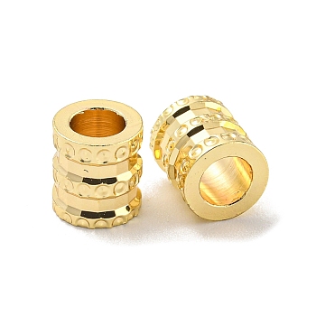 Brass European Beads, Large Hole Beads, Long-Lasting Plated, Lead Free & Cadmium Free, Grooved Beads, Column, Golden, 7x6mm, Hole: 4mm