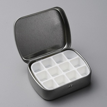 Iron Watercolor Paints & Nail Polish Tins Storage Box, with Plastic 12 Grids, for Nail Art Decoration, Art Painting Paints Storage Container, Platinum, 6.2x5x1.7cm, Compartments: 12x11mm