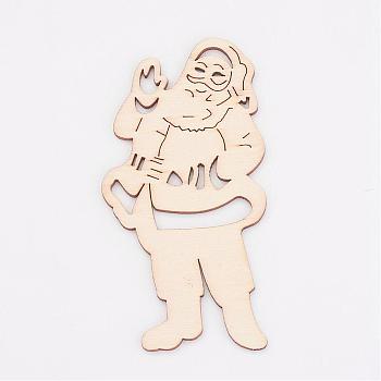 Undyed Wooden Pendants, Father Christmas, Antique White, 99x50.5x2.5mm, Hole: 2x9mm