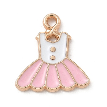 Alloy Enamel Pendants, Light Gold, Cadmium Free & Lead Free, Dress Charm, Pink, 15.5x14x1.5mm, Hole: 1.5mm