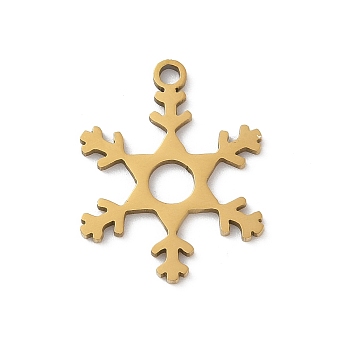 Christmas 201 Stainless Steel Pendants, Snowflake Charm, Laser Cut, Ion Plating(IP), Real 18K Gold Plated, 18x14x1mm, Hole: 1.5mm