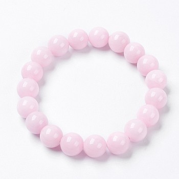 Natural Mashan Jade Beaded Stretch Bracelet, Dyed, Round, Lavender Blush, 2 inch(5cm), Beads: 14mm