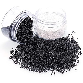 NBEADS 12/0 Glass Seed Beads, Opaque Colours Seed, Round, Black & White, 2mm, Hole: 1mm, about 8000pcs/box, 2boxes/set, about 16000/pcs/set