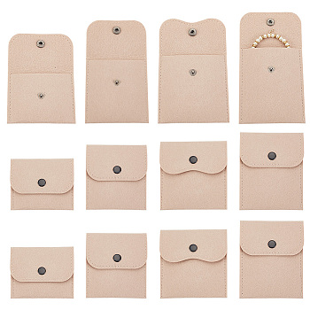AHADERMAKER 12Pcs 4 Styles Portable Felt Card Cover Bag, with Iron Snap Button, Rectangle, Tan, 7.6~11.7x8.8~10.3cm, 3pcs/style