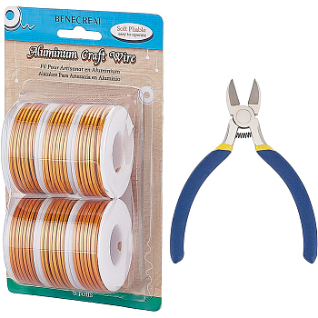 BENECREAT Round Aluminum Wire, with Iron Side Cutting Pliers, Orange, 12 Gauge, 2mm, 5.8m/roll, 6 rolls