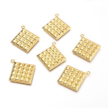 Brass Pendants, Rhombus with Grid Pattern, Real 18K Gold Plated, 35x31x3.4mm, Hole: 1.8mm