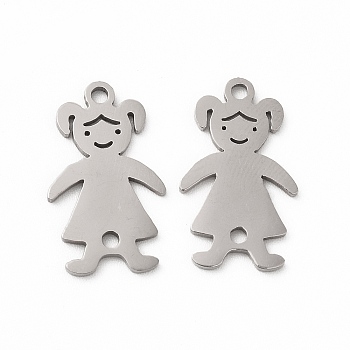 201 Stainless Steel Connector Charms, Hollow Girl Links, Stainless Steel Color, 18.5x10.5x1mm, Hole: 1.4mm