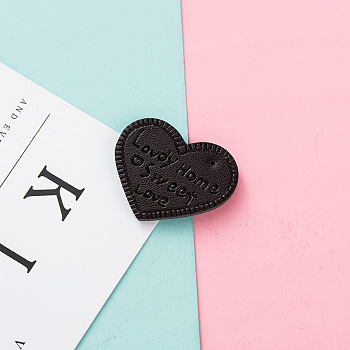 PU Leather Pendants, Heart with Word Lovdy Home Sweet Love, Black, 38x30x2.5mm, Hole: 2mm