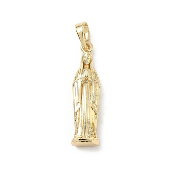 Brass Pendants, Virgin Mary Charms, Long-Lasting Plated, Rack Plating, Lead Free & Cadmium Free, Real 18K Gold Plated, 27x7x5mm, Hole: 6x3.5mm