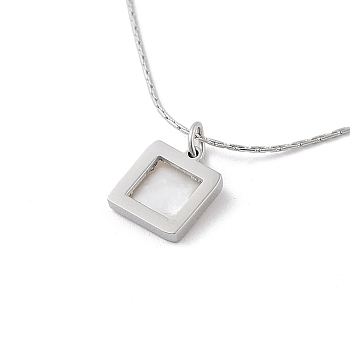 Shell Square Pendant Necklaces, 304 Stainless Steel Box Chain Necklaces, Stainless Steel Color, 16.54 inch(42cm)