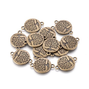 Tibetan Style Alloy Links connectors, Flat Round with Tree of Life, Cadmium Free & Nickel Free & Lead Free, Antique Bronze, 27x19.5x2mm, Hole: 2mm, about 340pcs/1000g