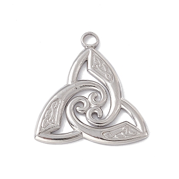 Non-Tarnish 304 Stainless Steel Pendants, Trinity Knot Charms, Stainless Steel Color, 26.5x25x2mm, Hole: 2.9mm
