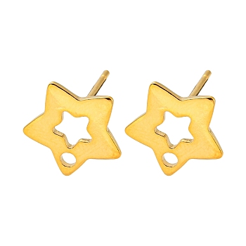Star Shape 201 Stainless Steel Stud Earrings Findings, with 304 Stainless Steel Pins & Hole, Golden, 11x11.5mm, Hole: 1.5mm, Pin: 0.7mm.