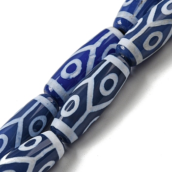 Tibetan Style dZi Beads Strands, Dyed Natural Agate Beads Strands, Drum Shape, Pentagon, 29~30x10mm, Hole: 1.4mm, about 10pcs/strand, 11.81 inch(30cm)