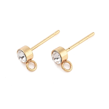 202 Stainless Steel Rhinestone Stud Earring Findings, 304 Stainless Steel Pin, Real 18K Gold Plated, 14x7mm, Hole: 2mm, Pin: 11x1mm