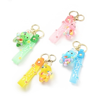 Cute Cartoon Rabbit Keychain, Floating Creative Liquid Filled Acrylic Keychain, with Alloy Findings, Mixed Color, 22.5cm