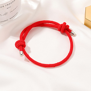 Boho Style Red String Bracelet with Knots and Pull Cord for Couples - Ethnic Woven Handmade Jewelry, Red, size 1