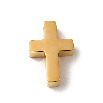 304 Stainless Steel Charms, Cross Charm, Real 14K Gold Plated, 12.5x8.5x3.5mm, Hole: 2.4mm