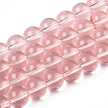 Transparent Glass Beads Strands, Round, Misty Rose, 9.5~10mm, Hole: 1.5mm, about 40~42pcs/strand, 14.76~15.12 inch(37.5~38.4cm)