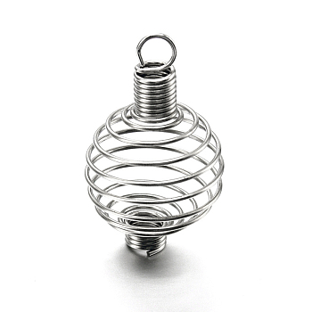 Iron Spiral Bead Cages Pendants Making, Round, Platinum, 34x19mm, Hole: 4.5mm