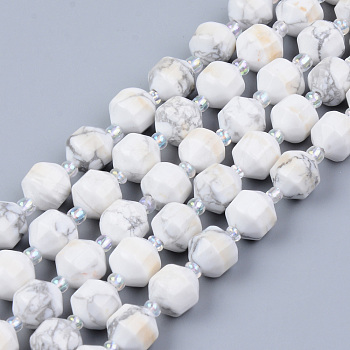 Natural Howlite Beads Strands, Round, Faceted, 7~8x8mm, Hole: 1.2mm, about 38~40pcs/strand, 15.16inch(38.5cm)