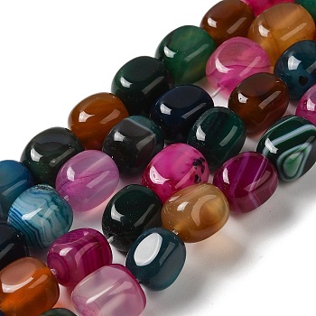 Natural Agate Beads Strands, Dyed & Heated, Cube, Colorful, 11~12x8~9.5x8~9.5mm, Hole: 1.2mm, about 16pcs/strand, 7.48~7.72''(19~19.6cm)