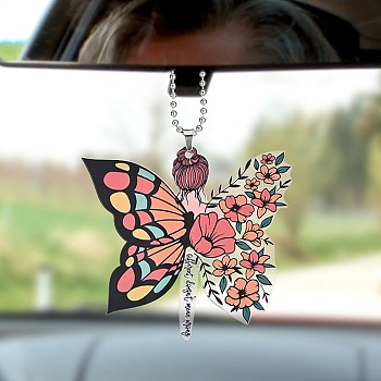 Colorful Butterfly Angel Acrylic Pendant Decoration, for Car Rear View Mirror Hanging Ornament, 315mm, Pendant: 72x77.5x4mm