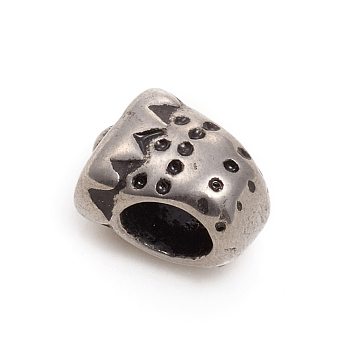 304 Stainless Steel European Beads, Large Hole Beads, Strawberry, Antique Silver, 11x9x8mm, Hole: 5mm