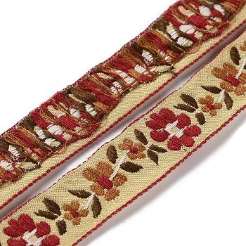 Ethnic Style Flower Embroidery Polyester Ribbon, Jacquard Ribbon, Clothing Accessories, Flat, Light Khaki, 3/4 inch(20mm)