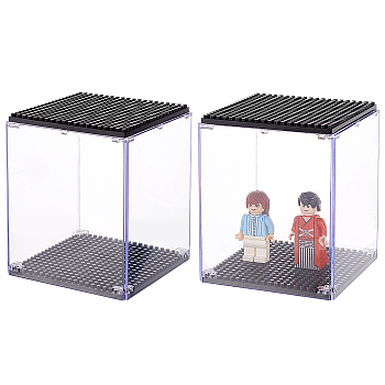 ABS Plastic Minifigure Display Cases, Acrylic Building Block Display Box, Action Figure Toys Storage Box, Black & Clear, Finished Product: 80x80x100mm