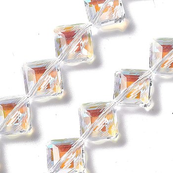 Faceted Glass Beads Strands, Clear, Rhombus, 17x17x7mm, Hole: 1.2mm, about 50pcs/strand, 15.75''(40cm)