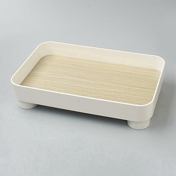 Multifunctional ABS Plastic Storage Tray, with MDF Board, for Cosmetics Jewelry Organizer Desktop Decoration Serving Platter, Rectangle, White, 32x20x7cm