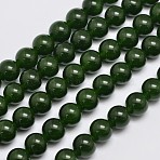Natural & Dyed Malaysia Jade Bead Strands, Imitation Taiwan Jade, Round, Dark Olive Green, 10mm, Hole: 1.0mm, about 38pcs/strand, 15 inch(G-A146-10mm-A28)