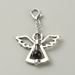 Alloy Angel Pendant Decorations, Lobster Clasp Charms with Plastic Imitation Pearl Beads, Clip-on Charms, Black, 41mm(FIND-TAC0005-22L)