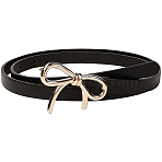 Alloy Bowknot PU Leather Chain Belts for Women, Golden, Black, 990x13x3mm(AJEW-WH20019-67G-01)
