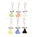 Acrylic Pendants, with Dyed Glass Pearl Beads, Zinc Alloy Lobster Claw Clasps and Alloy Beads, Angel, Mixed Color, 40mm, 6color, 10pcs/cololr, 60pcs/set(HJEW-JM00382-S)