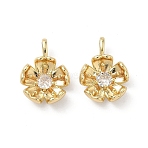 Brass Micro Pave Cubic Zirconia Pendants, Flower Charms, Real 18K Gold Plated, 17.5x13x5mm, Hole: 3x1.5mm(KK-L260-07G)