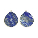 Dyed Natural Lapis Lazuli Pendants, with Brass Findings, Drop, Golden, 42~42.5x32~32.5x2~3mm, Hole: 2mm(G-E526-01E)