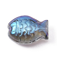 Electroplate Glass Beads, Half Rainbow Plated, Fish, Sky Blue, 10x14x6mm, Hole: 0.8mm(EGLA-WH0002-04B)