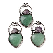 Natural Green Aventurine & Amethyst Big Pendants, Brass Heart Charms with Jump Rings, Red Copper, 55~57x32~33x9~11mm, Hole: 6.6mm(G-A221-04G)