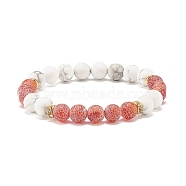 Natural Weathered Agate & Howlite Round Beaded Stretch Bracelet, Gemstone Jewelry for Women, Indian Red, Inner Diameter: 2-1/4 inch(5.6cm)(BJEW-SZ0002-51E)